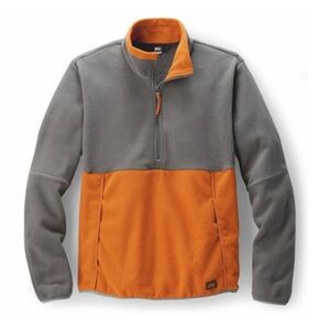 REI Co-op Men’s Alpestre Fleece Pullover Colorblock Half Zip Gray/Burnt Orange L